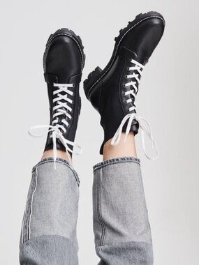 Rag & Bone Womens‎ Shiloh Boot Black Leather Lace Up Combat Ankle Lug Sole EU 39